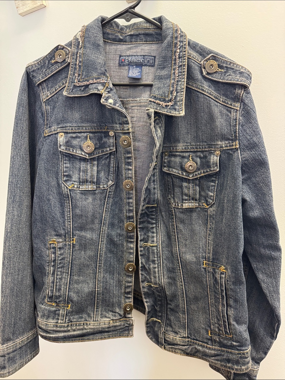 Baccini Women's Navy Blue Denim Jacket with Button Front